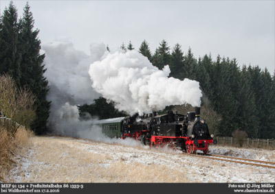 91 134 auf der erzgebirgische Aussichtsbahn - Fotozug am 17.2.2016
