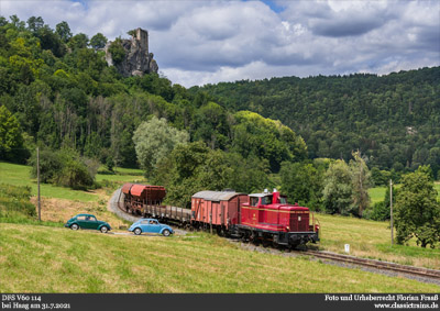 Mit der Bundesbahn-V60 durch die Fränkische Schweiz - Fotozug am 31.7.2021
